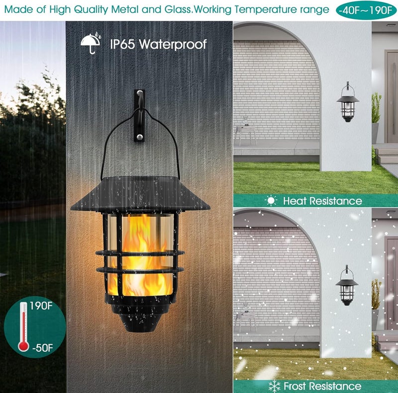 Derynome Solar Hanging Lantern Outdoor, Flickering Flames Outdoor Lights,Solar Lights Waterproof for Wall Fence Patio Porch Yard,2 Pack - Image 4
